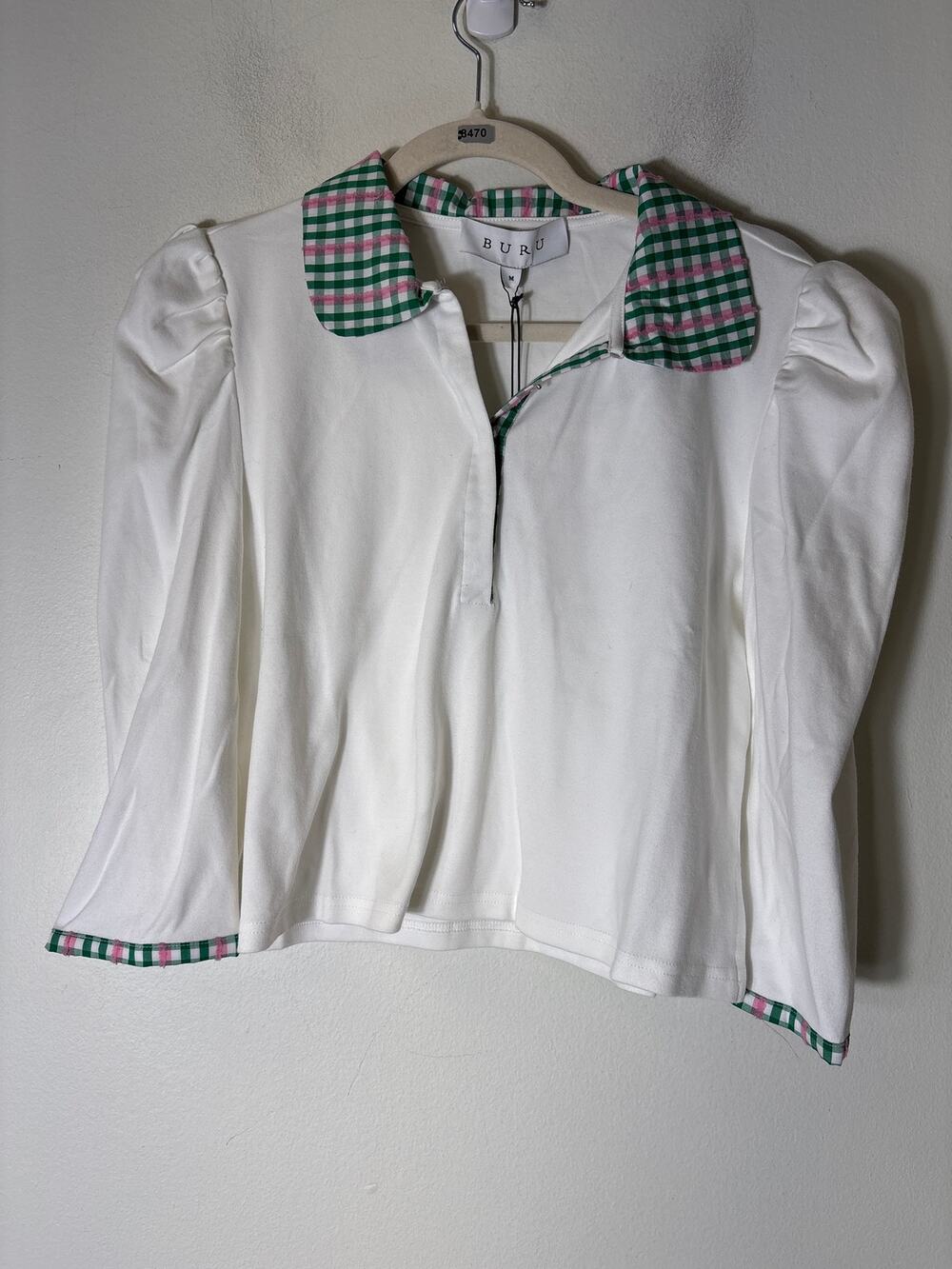 NWT Buru White Long Sleeve "Cropped Peter Pan Tee" Sz M